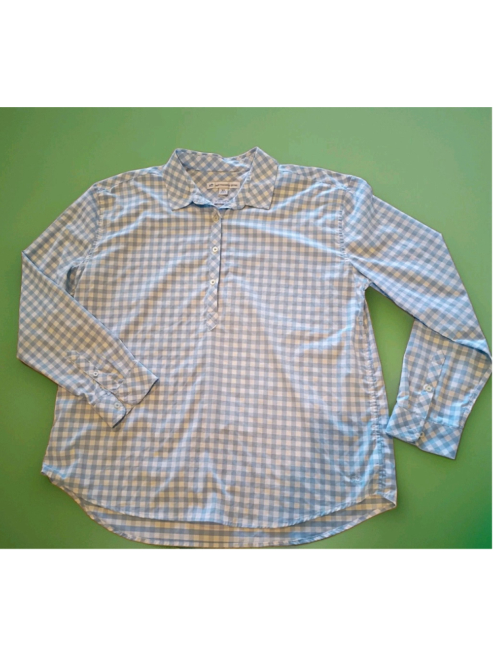 SOUTHERN TIDE-Intercoastal Hadley Gameday Light Blue/ White Gingham Shirt Sz XL